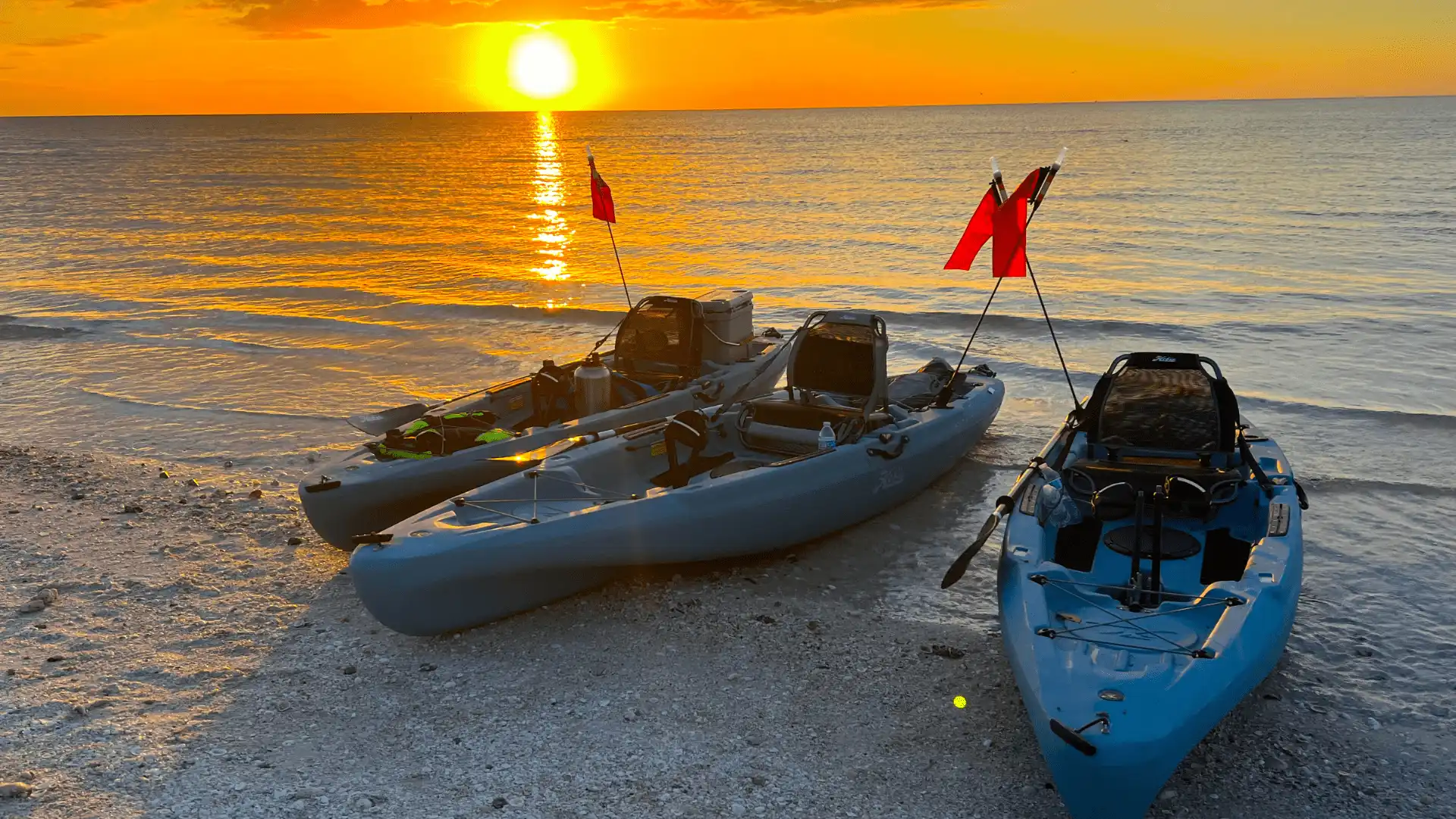 Spectacular sunset over the Gulf of Mexico seen from a kayak near Big Hickory Island